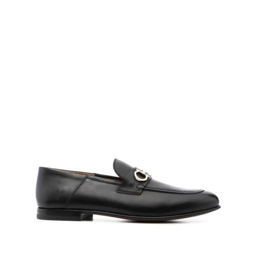 Salvatore Ferragamo , Black Leather Almond Toe Loafers ,Black male, Sizes: