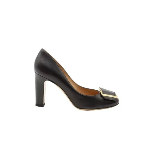 Salvatore Ferragamo , Black Leather Block Heel Pumps ,Black female, Sizes: