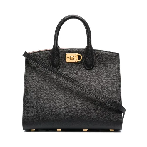 Salvatore Ferragamo , Black Studio Box Leather Top Handle Bag ,Black female, Sizes: ONE SIZE