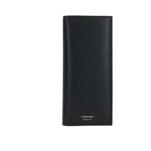 Salvatore Ferragamo , Black Vertical Leather Wallet with Zip Pocket and Card Slots ,Black male, Sizes: ONE SIZE