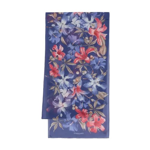Salvatore Ferragamo , Blue Floral Silk Scarf ,Blue female, Sizes: ONE