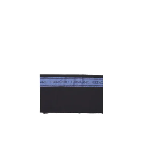 Salvatore Ferragamo , Blue Wool Silk Scarf with Logo Detail ,Black male, Sizes: ONE