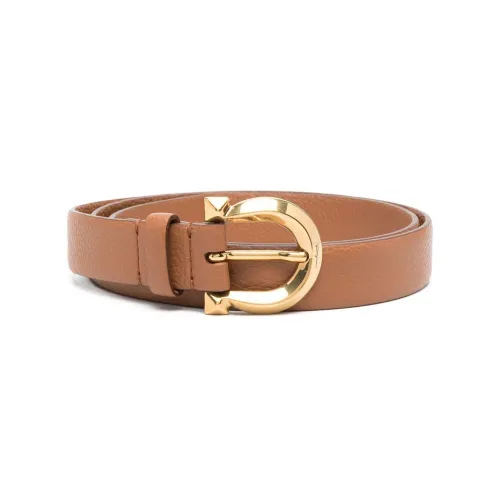 Salvatore Ferragamo , Brown Leather Belt with Gold Hardware ,Brown female, Sizes: