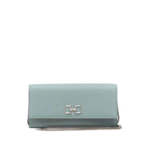 Salvatore Ferragamo , Clear Blue Gancini Leather Wallet on Chain ,Blue female, Sizes: ONE SIZE