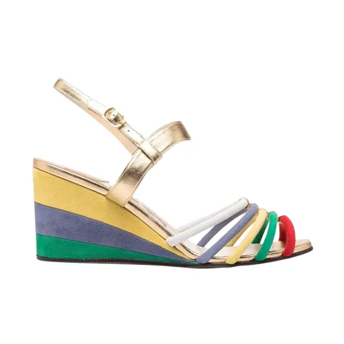 Salvatore Ferragamo , Colorblock Strap Wedge Sandals ,Beige female, Sizes: