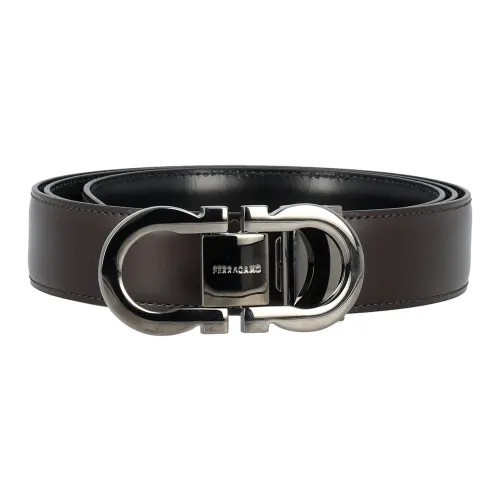 Salvatore Ferragamo , Double Adjustable Leather Belt ,Black male, Sizes:
