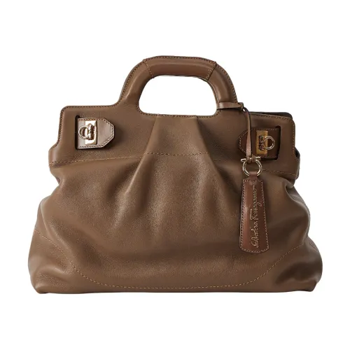 Salvatore Ferragamo , Handbag, Chic and Sophisticated Leather with Gold Metal Details ,Brown female, Sizes: ONE SIZE