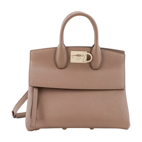 Salvatore Ferragamo , Iconic Gancini Leather Handbag ,Brown female, Sizes: ONE SIZE