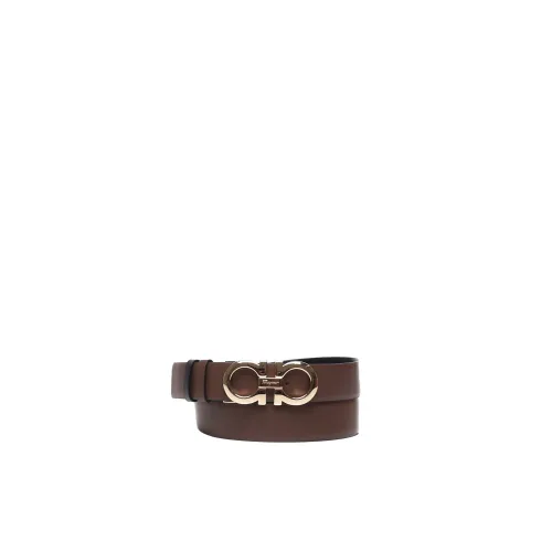 Salvatore Ferragamo , Leather Gancini Buckle Belt ,Brown female, Sizes: