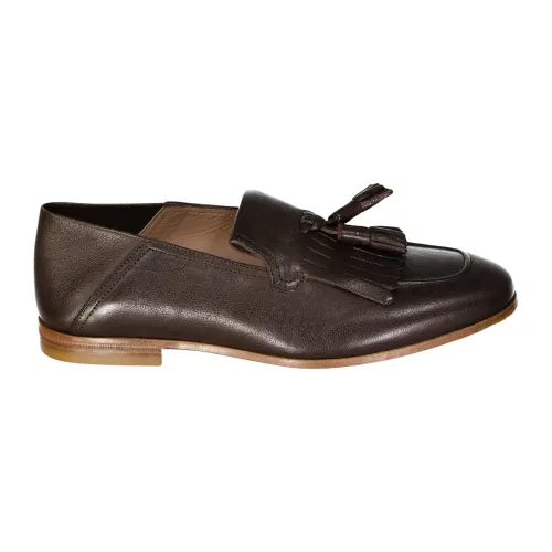 Salvatore Ferragamo , Leather Loafers with Fringe Detail ,Brown male, Sizes: