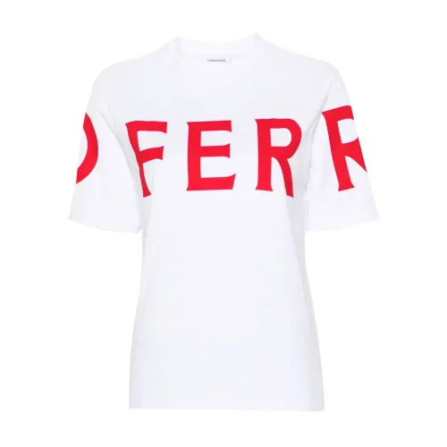 Salvatore Ferragamo , Logo Print White T-shirts and Polos ,White female, Sizes: