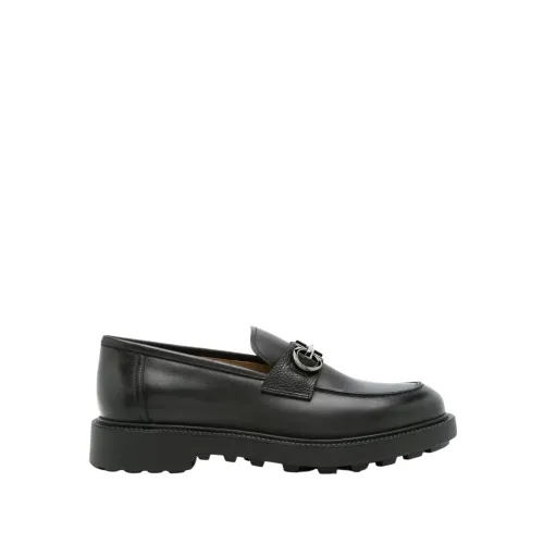 Salvatore Ferragamo , Luxurious Calf Leather Flat Shoes ,Black male, Sizes: