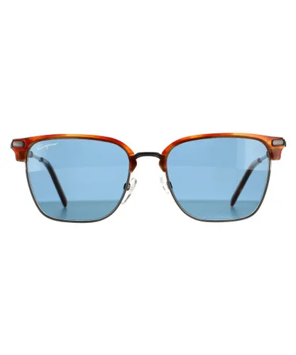 Salvatore Ferragamo Mens Rectangle Dark Ruthenium Striped Brown Sunglasses - One