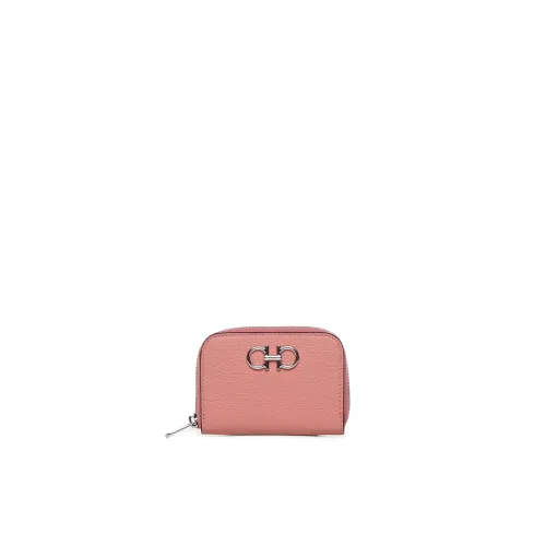 Salvatore Ferragamo , Pink Calfskin Leather Wallet with Gancini Detail ,Pink female, Sizes: ONE SIZE