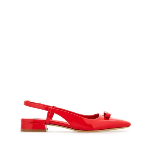 Salvatore Ferragamo , Red Flame Patent Leather Flat Shoes ,Red female, Sizes: