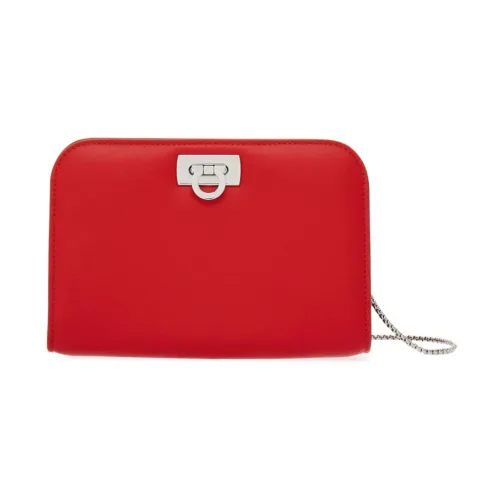 Salvatore Ferragamo , Red Smooth Leather Clutch with Silver Hardware and Removable Chain Strap ,Red female, Sizes: ONE SIZE