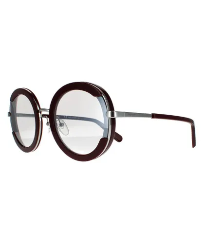 Salvatore Ferragamo Round Womens Burgundy Grey Sunglasses - Red Metal - One