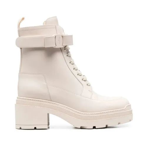 Salvatore Ferragamo , White Casual Mid Heel Ankle Boots ,White female, Sizes: