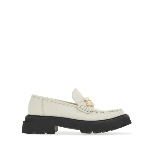 Salvatore Ferragamo , White Gancini-Plaque Leather Loafers ,White female, Sizes:
