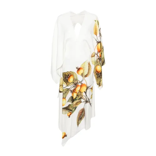 Salvatore Ferragamo , White Graphic Print Dress with Plunging V-Neck ,White female, Sizes: