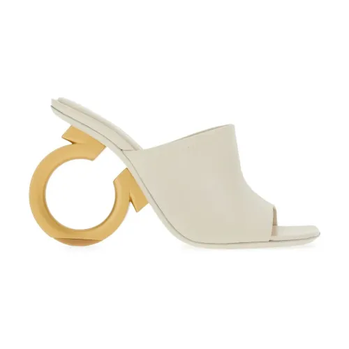 Salvatore Ferragamo , White Open-Toe Sandals with Sptural Heel ,White female, Sizes: