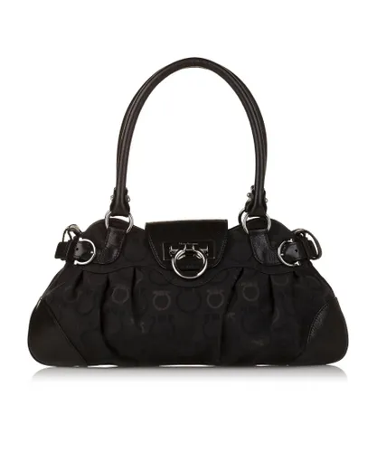Salvatore Ferragamo Womens Vintage Gancini Marisa Canvas Handbag Black - One Size