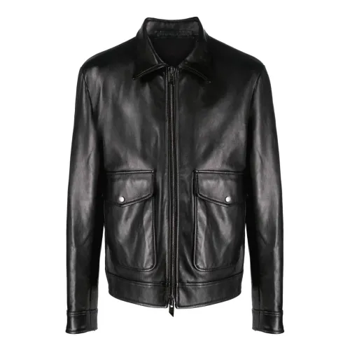 Salvatore Santoro , Black Leather Jacket with Wool Lining ,Black male, Sizes: