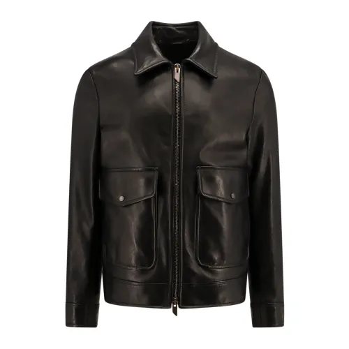 Salvatore Santoro , Black Leather Jacket with Zipper and Pockets ,Black male, Sizes: