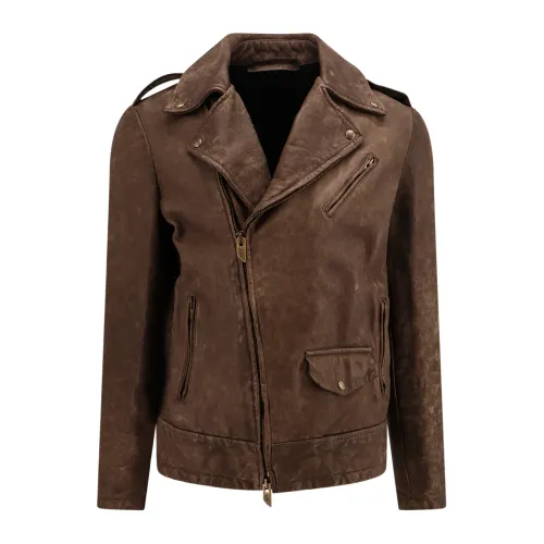 Salvatore Santoro , Brown Leather Jacket with Zip Closure ,Brown male, Sizes: