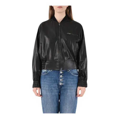 Salvatore Santoro , Leather bomber jacket with ribbed collar ,Black female, Sizes: