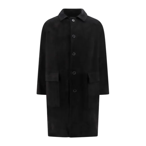 Salvatore Santoro , Leather Coat with Black Buttons ,Black male, Sizes: