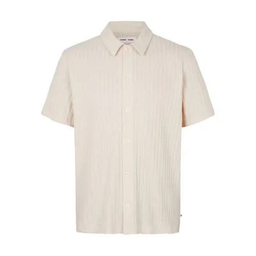 Samsøe Samsøe , Ribbed Knit Short Sleeve Shirt ,Beige male, Sizes: