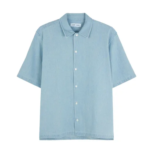 Samsøe Samsøe , Short Sleeve Denim Shirt Loose Fit ,Blue male, Sizes: