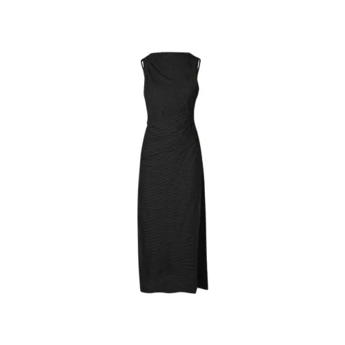 Samsøe Samsøe , Striped Black Midi Dress with Adjustable Straps ,Black female, Sizes: