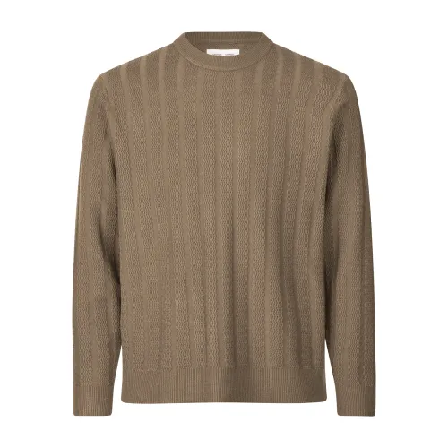 Samsøe Samsøe , Textured Zigzag Round Neck Sweater ,Green male, Sizes: