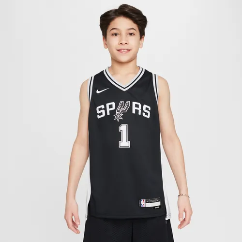 San Antonio Spurs 2022/23 Icon Edition Older Kids' (Boys') NBA Swingman Jersey - Black - Polyester