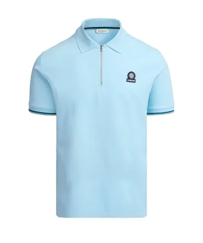 Sandbanks Mens Badge Logo Zip Polo Shirt Crystal Blue