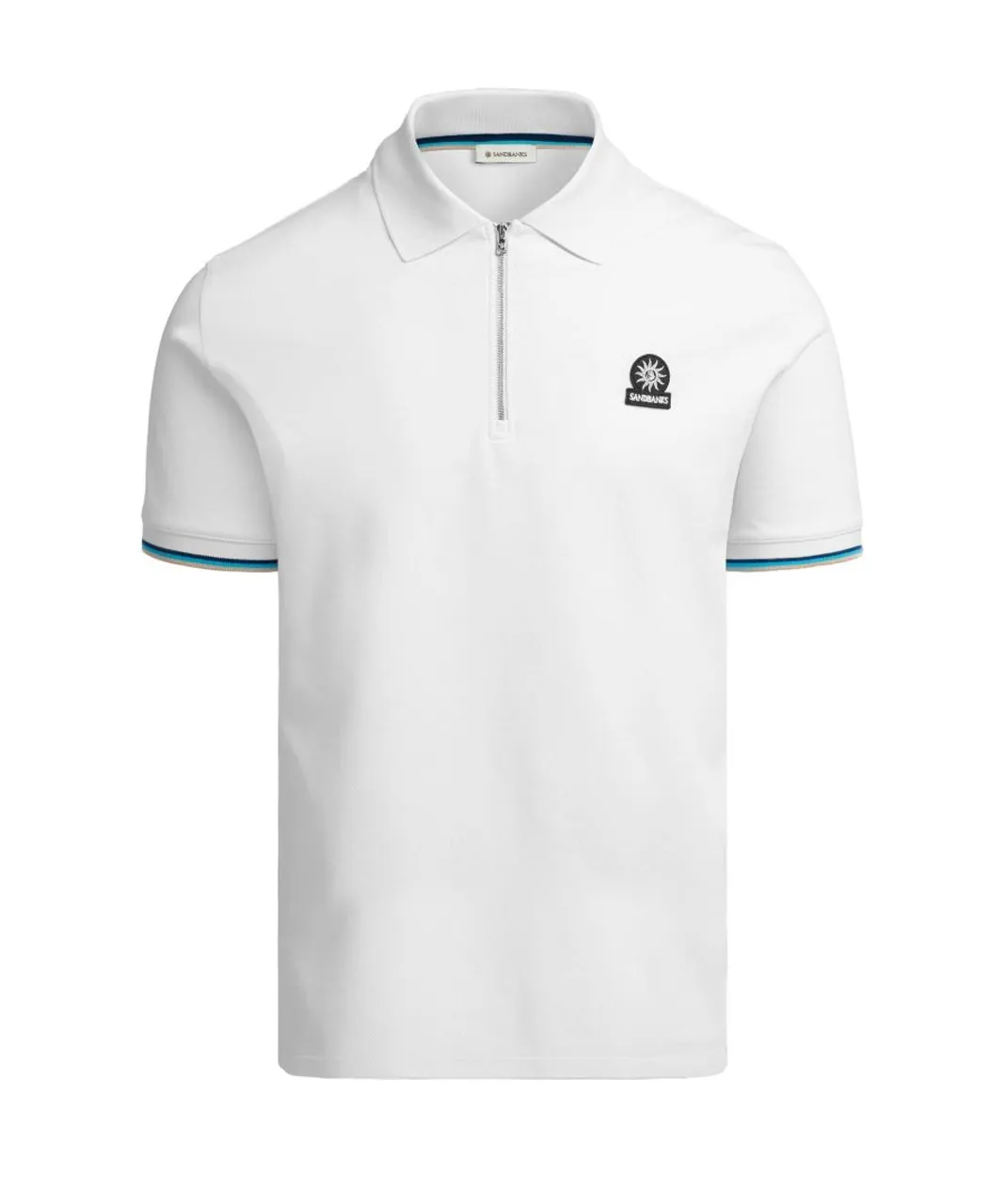 Sandbanks Mens Badge Logo Zip Polo Shirt White