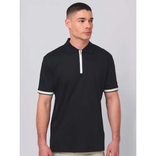 Sandbanks Mens Black Silicone Zip Polo Shirt