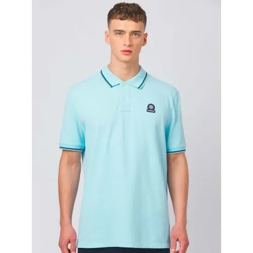 Sandbanks Mens Crystal Blue Badge Logo Tipped Sleeve Polo Shirt