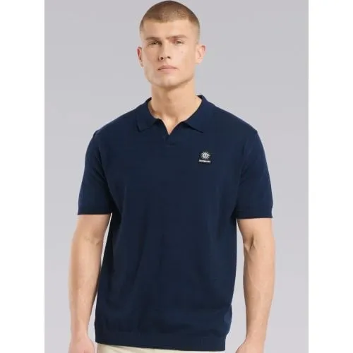 Sandbanks Mens Navy Knitted Open Collar Polo Shirt