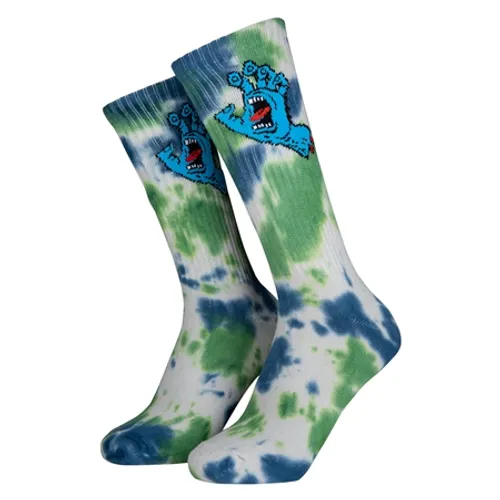 Santa Cruz Screaming Hand Tie Dye Socks - Light Grey, Apple & Blue Tie Dye - UK 8-11 (EU 42-45)