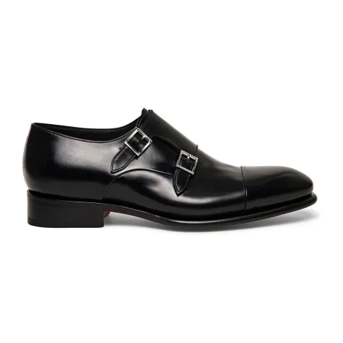 Santoni , Black Double-Buckle Flat Shoes ,Black male, Sizes: