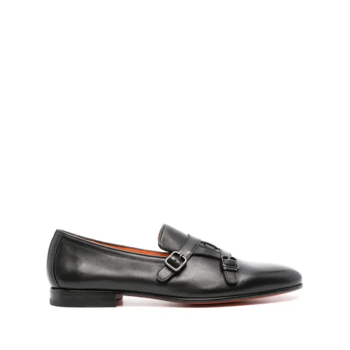 Santoni , Black Flat Shoes with Interwoven Straps ,Black male, Sizes: