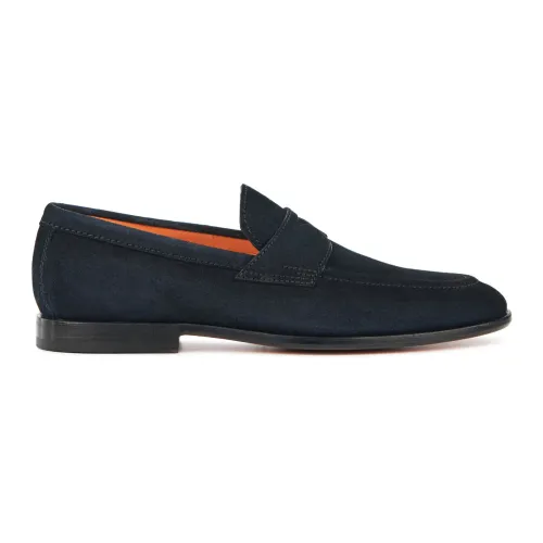 Santoni , Blue Suede Slip-On Shoes ,Blue male, Sizes: