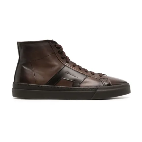 Santoni , Brown Double Buckle High-Top Sneakers ,Brown male, Sizes: