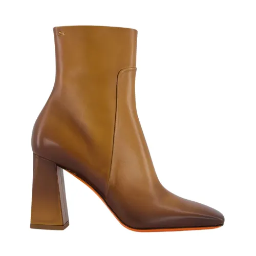 Santoni , Brown Leather High-Heel Ankle Boots ,Brown female, Sizes: