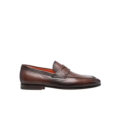 Santoni , Brown Leather Moccasins ,Brown male, Sizes: