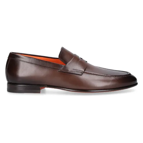 Santoni , Classic Loafer 17511 in Calf Leather ,Brown male, Sizes: