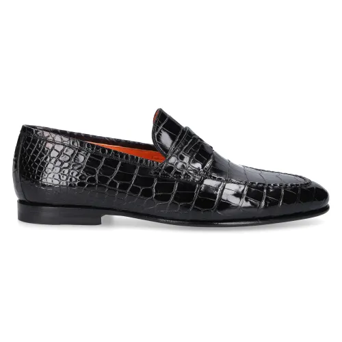 Santoni , Crocodile Leather Loafers ,Black male, Sizes: